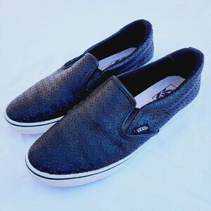 VANS Black Perf Leather Classic Slip-on Shoes Sneakers - Women's 9